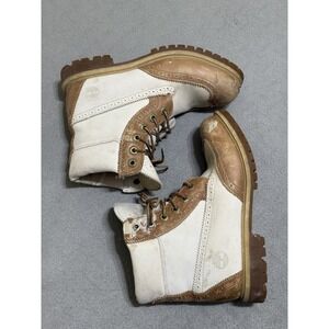 Timberland Women's Combat Boots Sz 7.5 Premium Brogue Tan/ Off-White A1G6T WORN